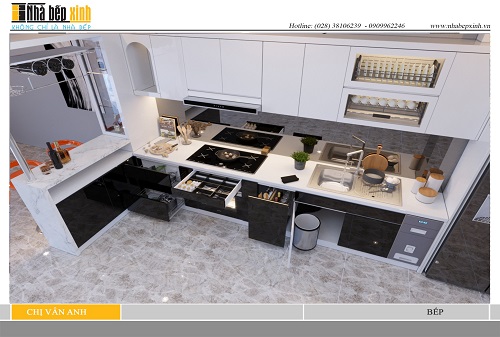 Tủ bếp đẹp hiện đại với hai màu đen trắng - NBX256